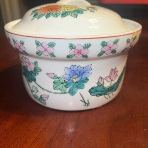 Vtg Porcelain Chinoiserie 1.2 Quart Tureen Covered Dish Hand-painted Floral